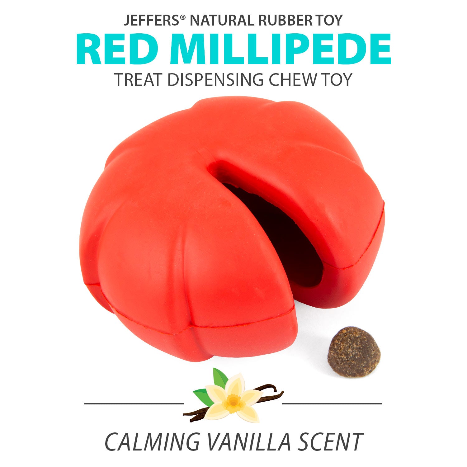 Image of Jeffers Red Millipede Natural Rubber Treat Dispensing Dental Dog Chew Toy