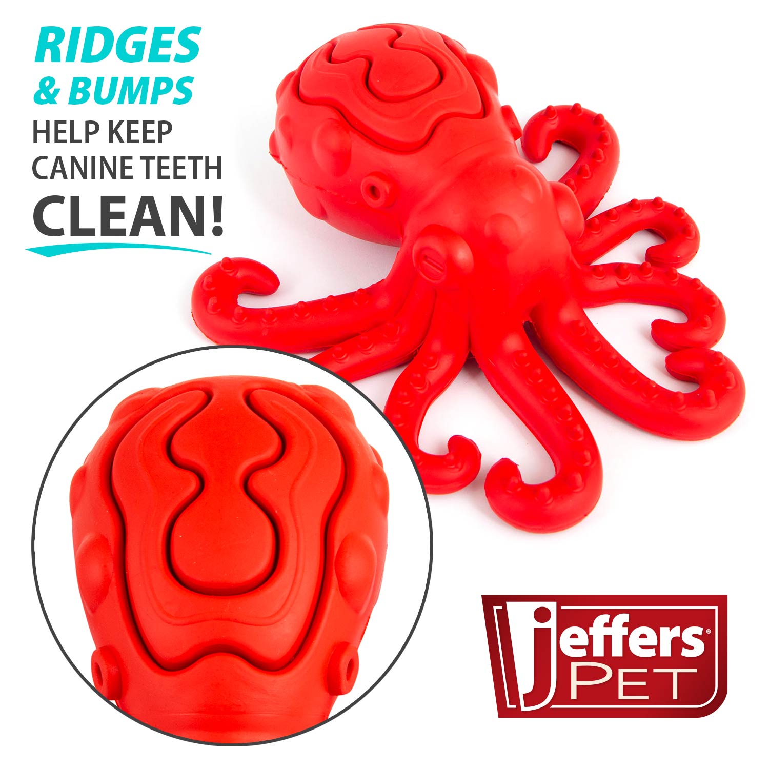 Image of Jeffers Red Octopus Natural Rubber Treat Dispensing Dental Dog Chew Toy