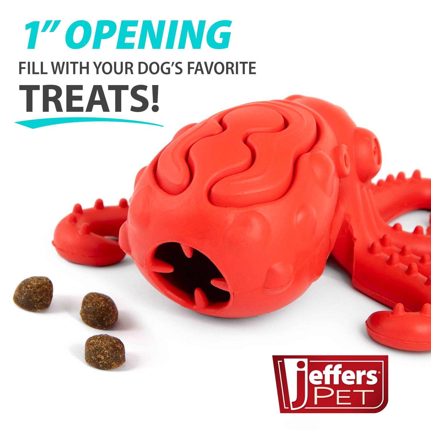 Image of Jeffers Red Octopus Natural Rubber Treat Dispensing Dental Dog Chew Toy