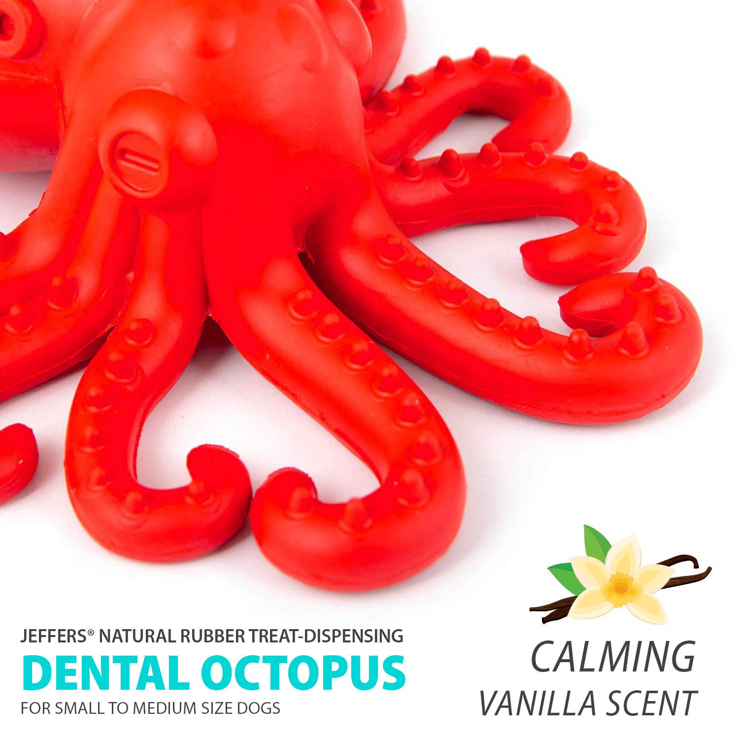 Image of Jeffers Red Octopus Natural Rubber Treat Dispensing Dental Dog Chew Toy