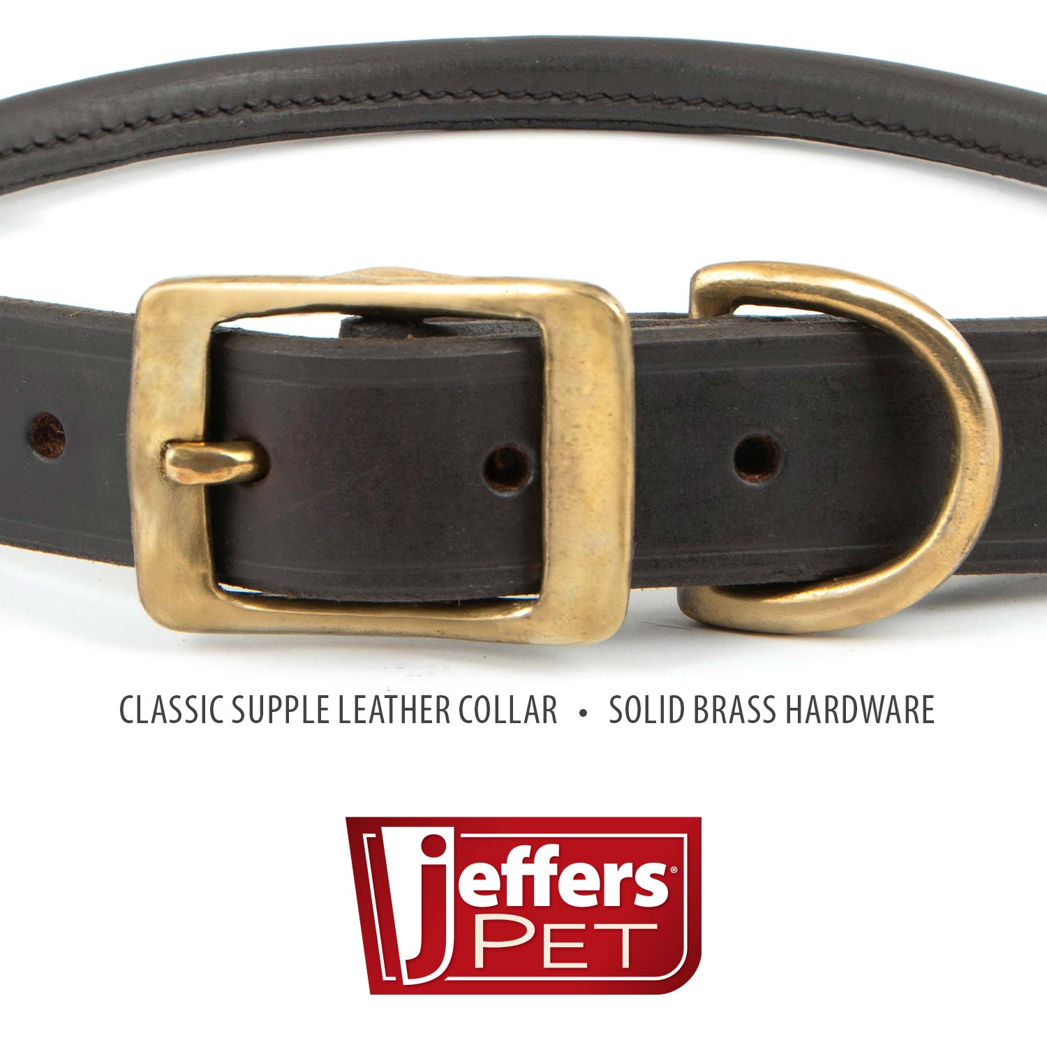 Image of Jeffers Rolled Leather Dog Collars with Brass Hardware