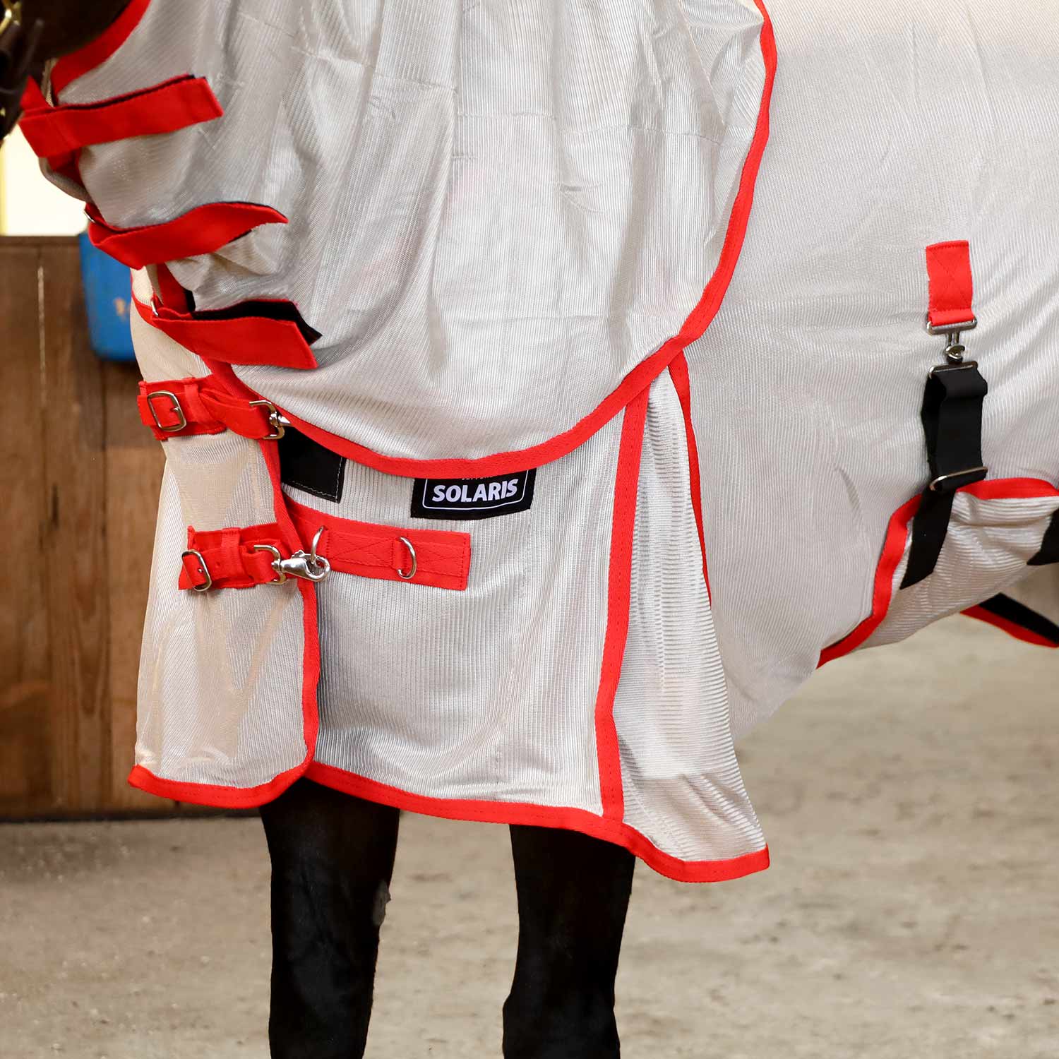 Image of Jeffers Solaris Horse Fly Sheet with Detachable Neck, Grey & Red