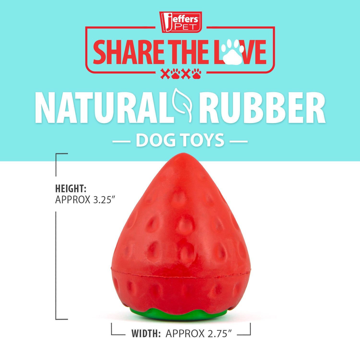 Image of Jeffers Squeaky Strawberry Natural Rubber Dog Dental Chew Toy with Squeaker & Vanilla Scent for Medium Chewers