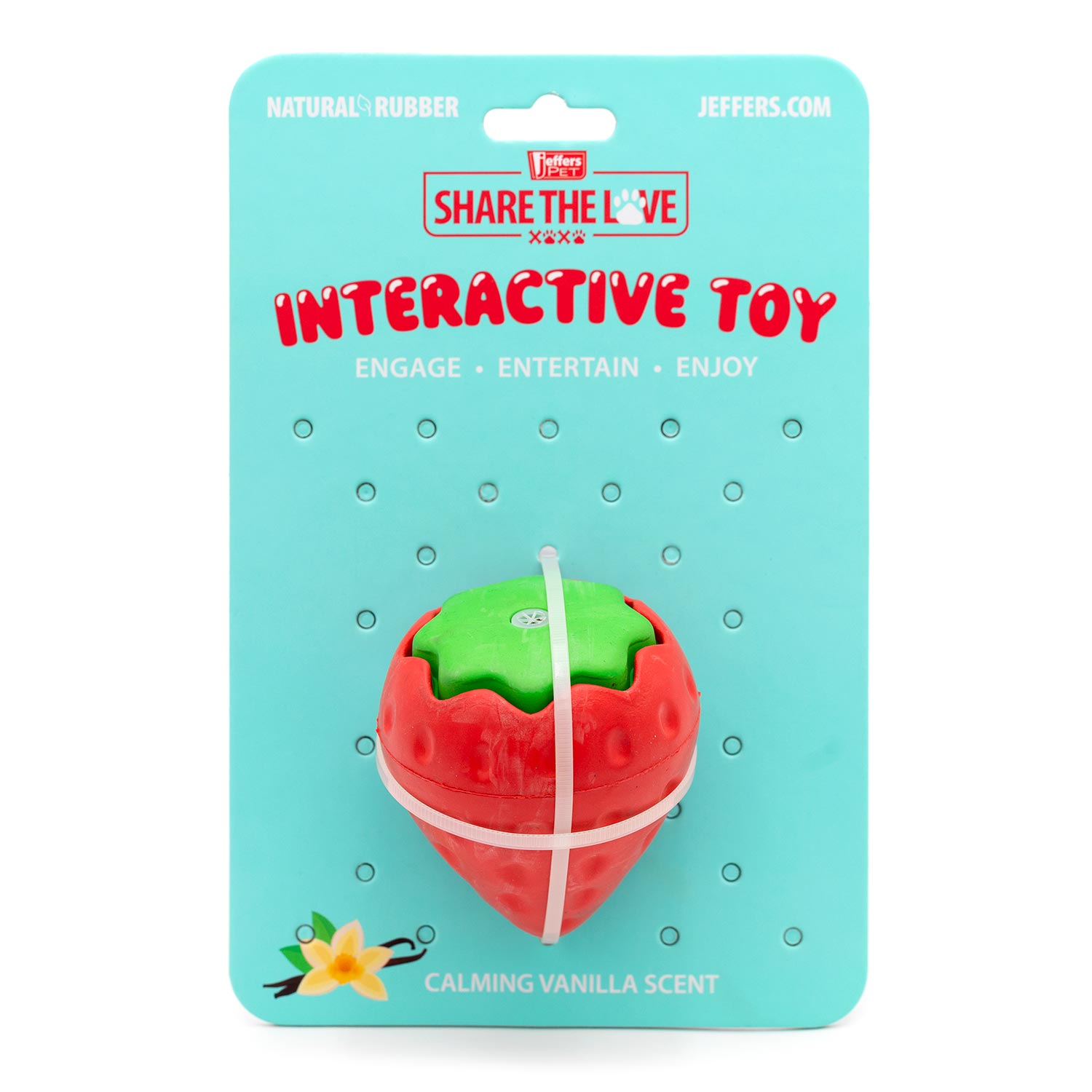 Image of Jeffers Squeaky Strawberry Natural Rubber Dog Dental Chew Toy with Squeaker & Vanilla Scent for Medium Chewers