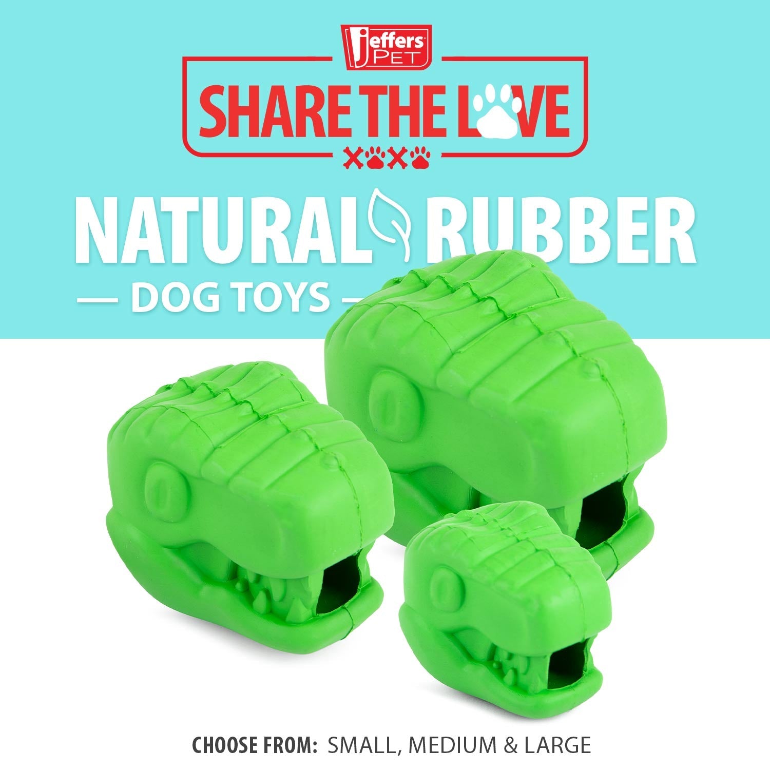 Image of Jeffers T-Rex Natural Rubber Treat Dispensing Dental Dog Chew Toy for Medium Chewers with Vanilla Scent
