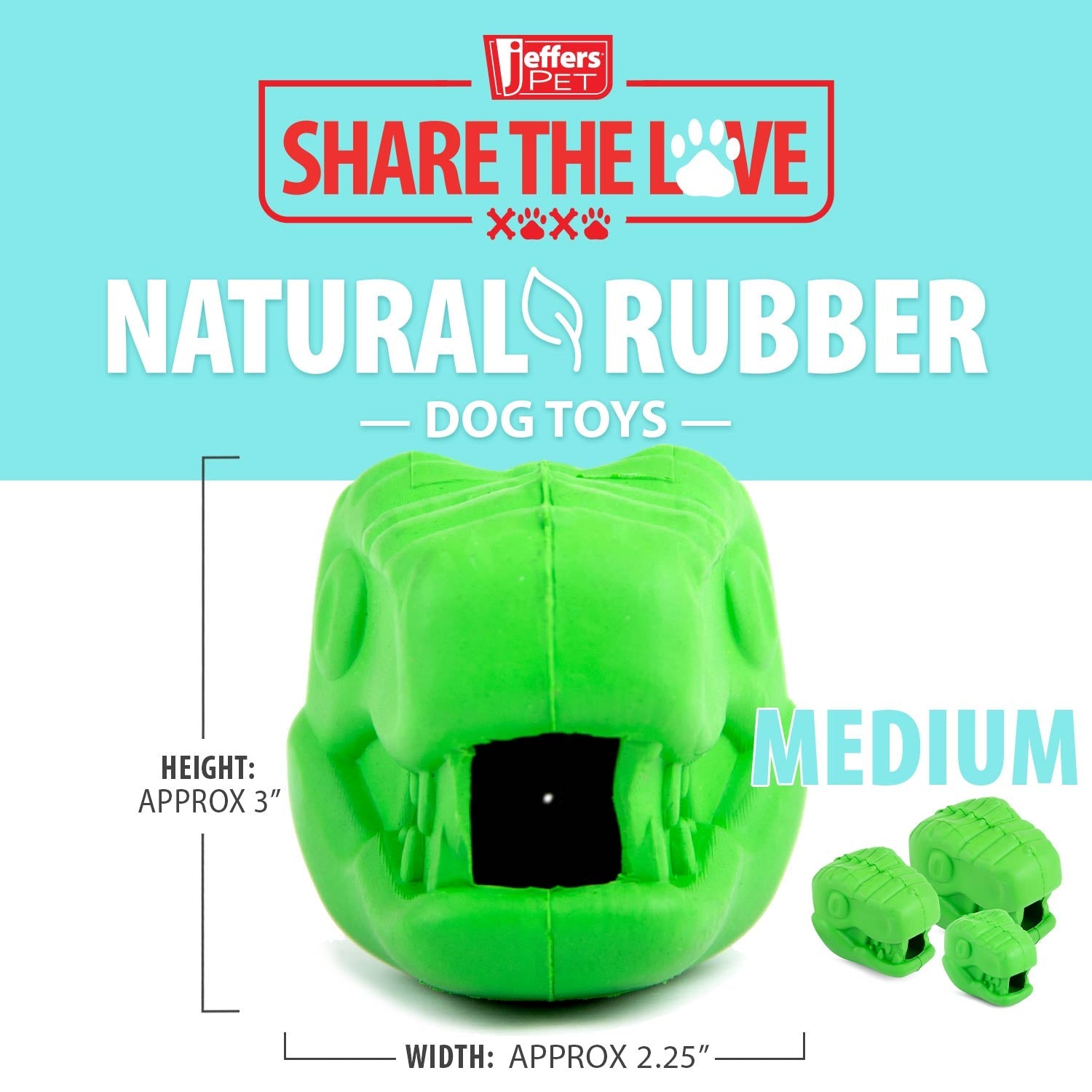 Image of Jeffers T-Rex Natural Rubber Treat Dispensing Dental Dog Chew Toy for Medium Chewers with Vanilla Scent
