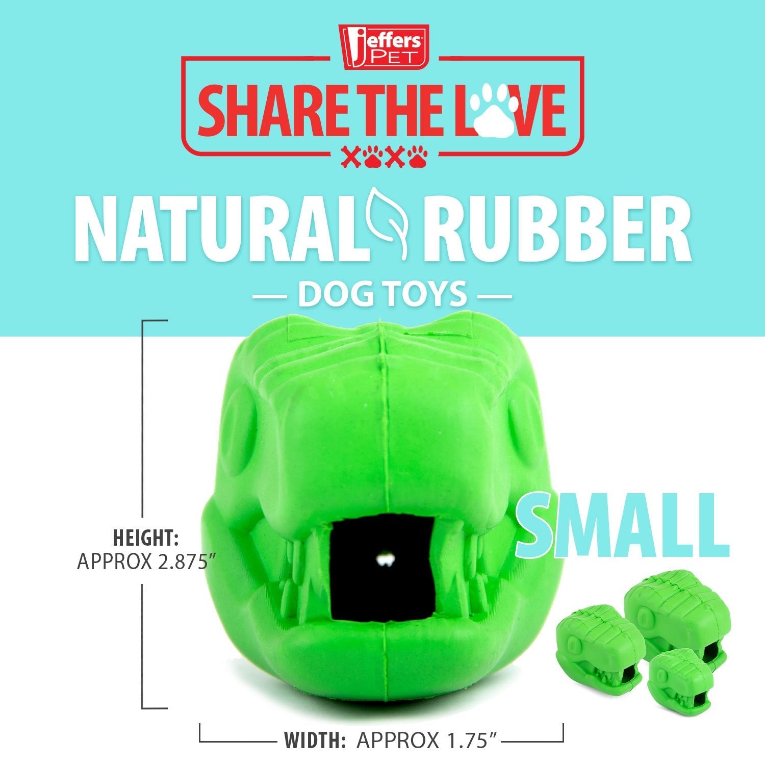 Image of Jeffers T-Rex Natural Rubber Treat Dispensing Dental Dog Chew Toy for Medium Chewers with Vanilla Scent
