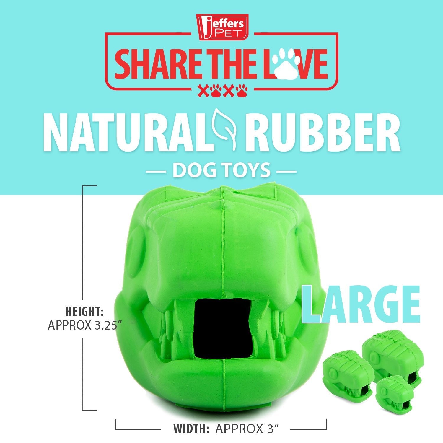 Image of Jeffers T-Rex Natural Rubber Treat Dispensing Dental Dog Chew Toy for Medium Chewers with Vanilla Scent