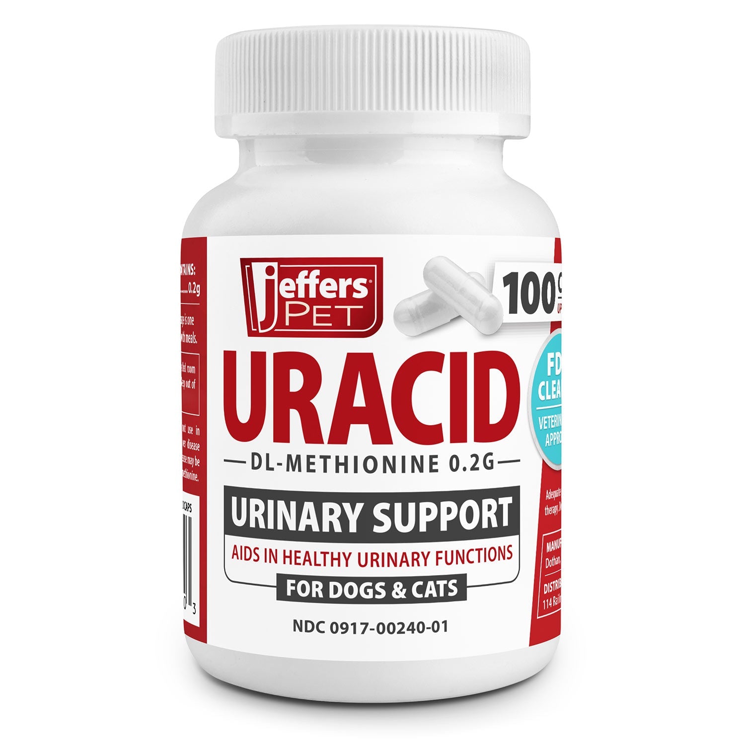 Image of Jeffers Uracid DL-Methionine 0.2g Capsules for Dogs & Cats – Supports Urinary Tract, Reduces Urine Odor, Prevents Stones