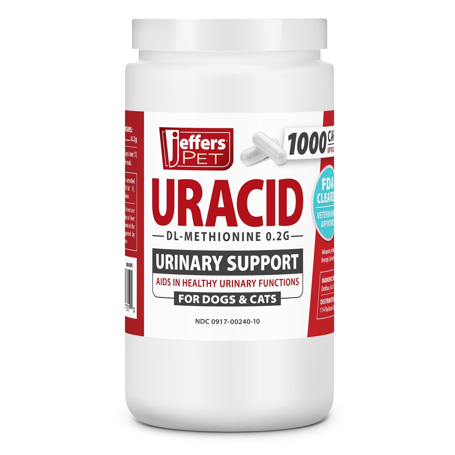 Image of Jeffers Uracid DL-Methionine 0.2g Capsules for Dogs & Cats – Supports Urinary Tract, Reduces Urine Odor, Prevents Stones