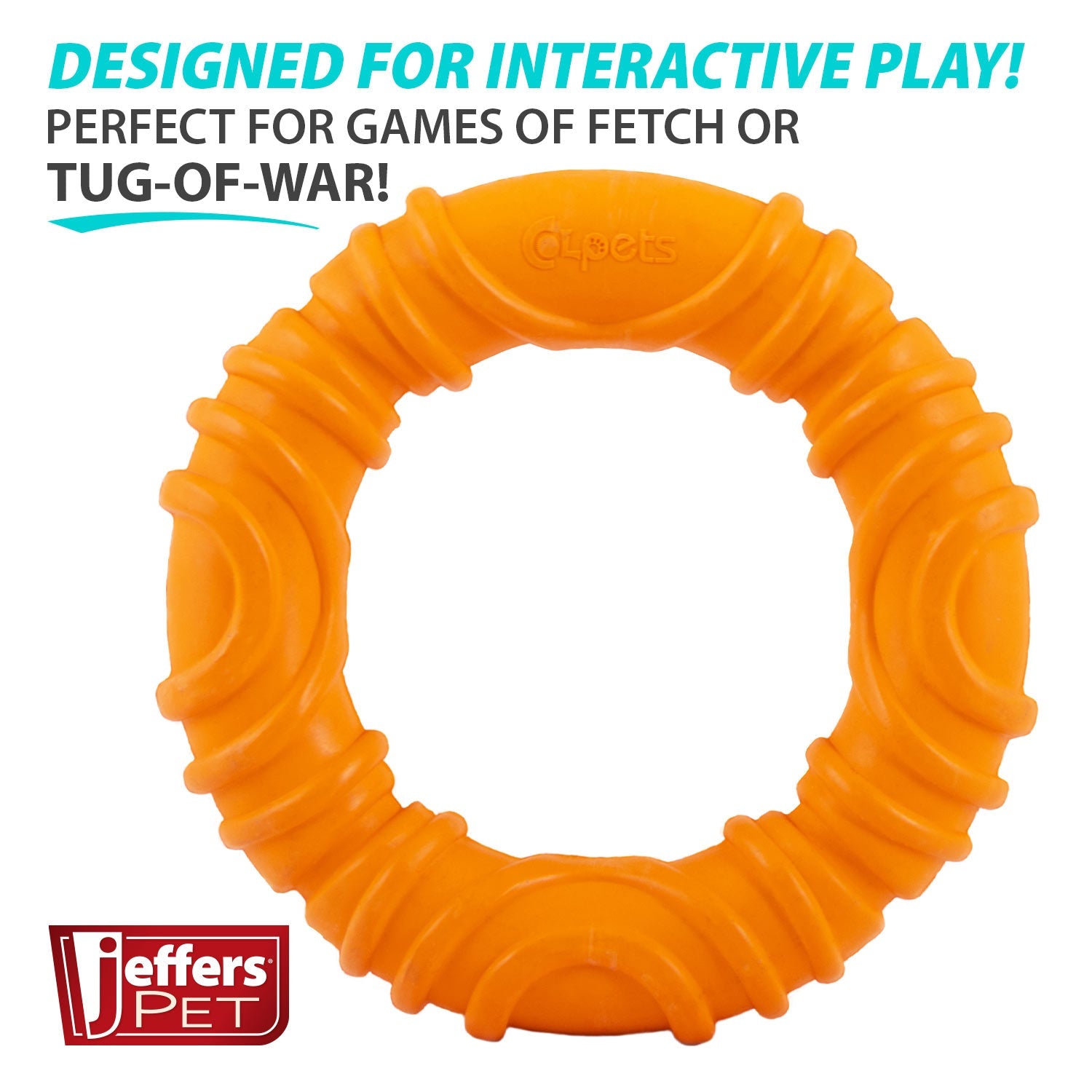 Image of Jeffers Wavy Ring Tugger Natural Rubber Dog Chew Toy for Tug, Fetch & Dental Support