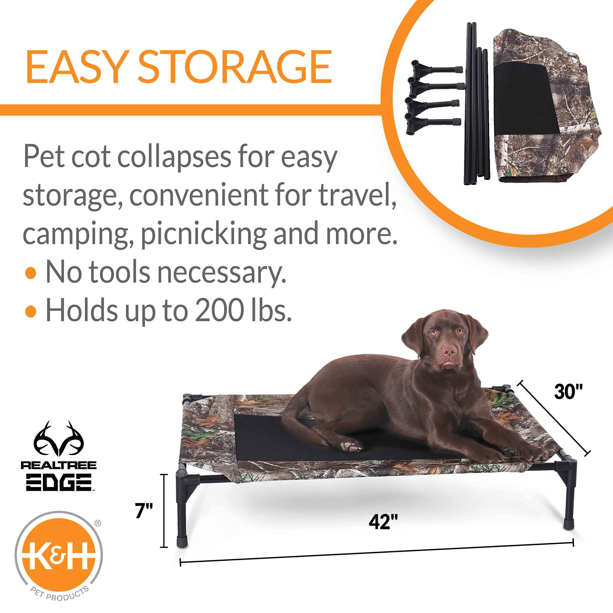 Image of K&H Pet Products Original Pet Cot Elevated Dog Bed, Realtree Edge