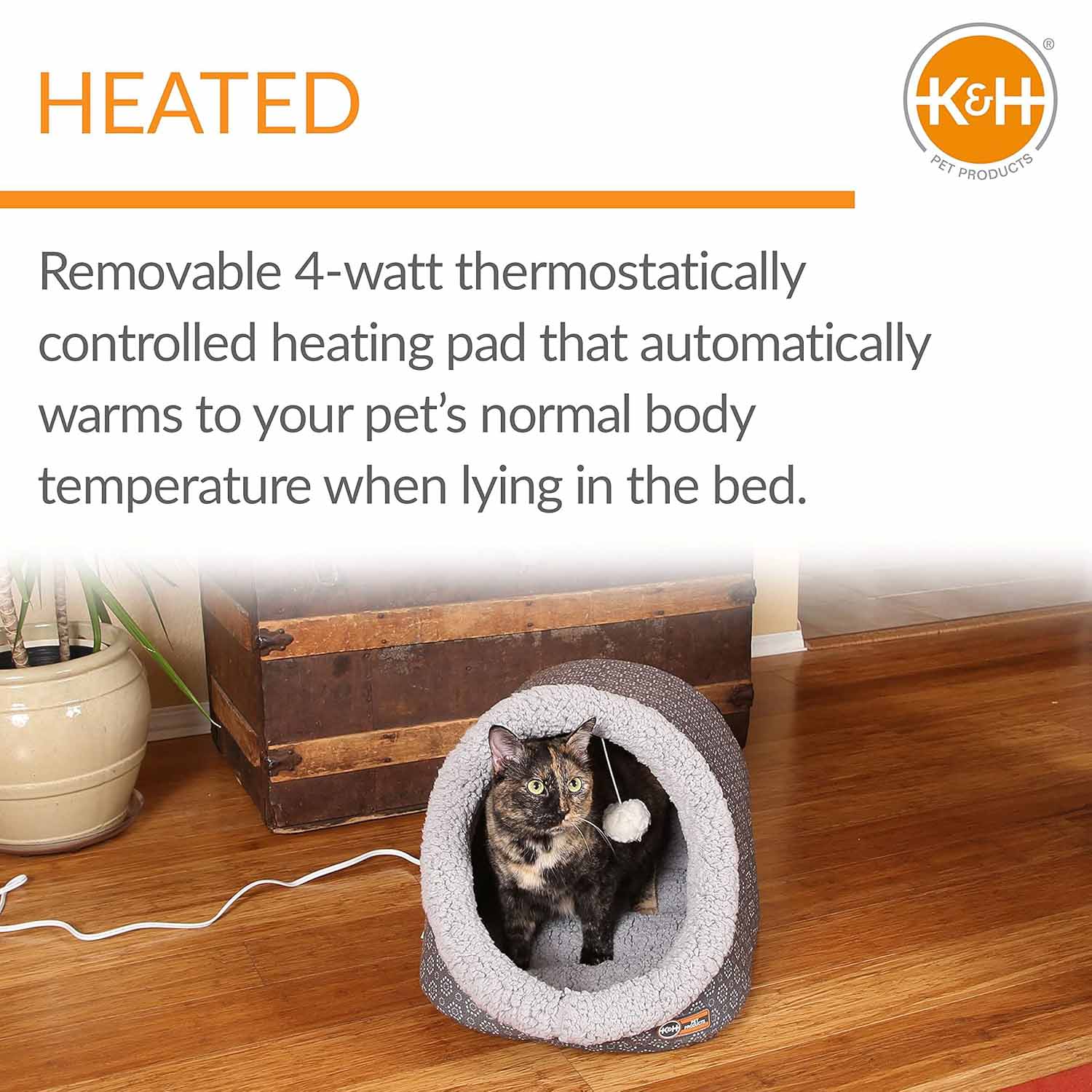 Image of K&H Pet Products Thermo-Pet Cave Heated Cat Bed – Plush Cat Cave & Tunnel for Cats and Small Dogs