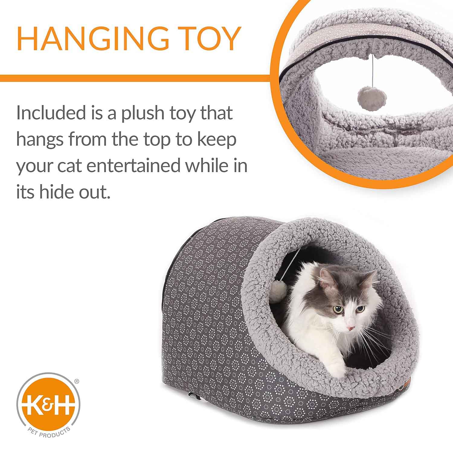 Image of K&H Pet Products Thermo-Pet Cave Heated Cat Bed – Plush Cat Cave & Tunnel for Cats and Small Dogs
