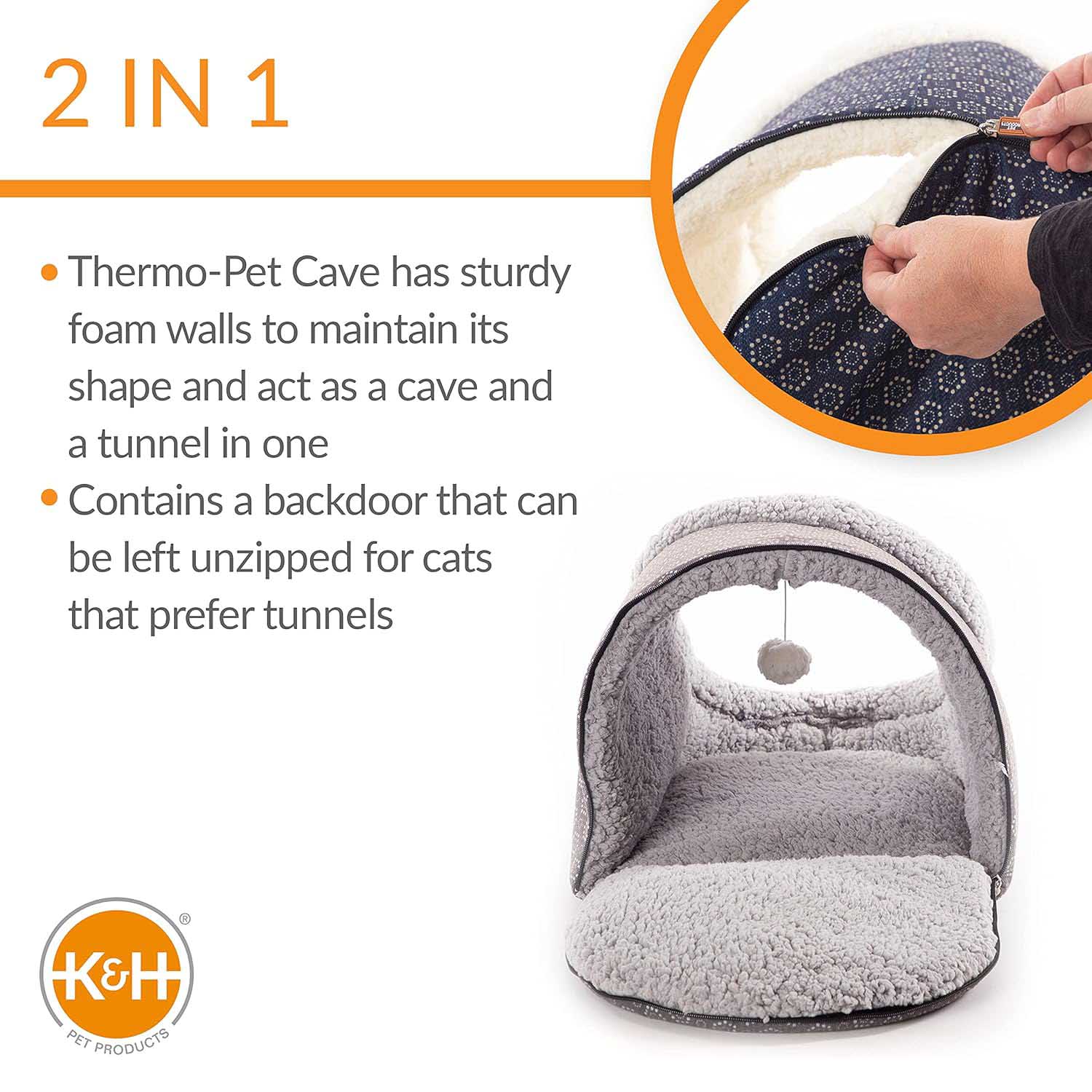 Image of K&H Pet Products Thermo-Pet Cave Heated Cat Bed – Plush Cat Cave & Tunnel for Cats and Small Dogs