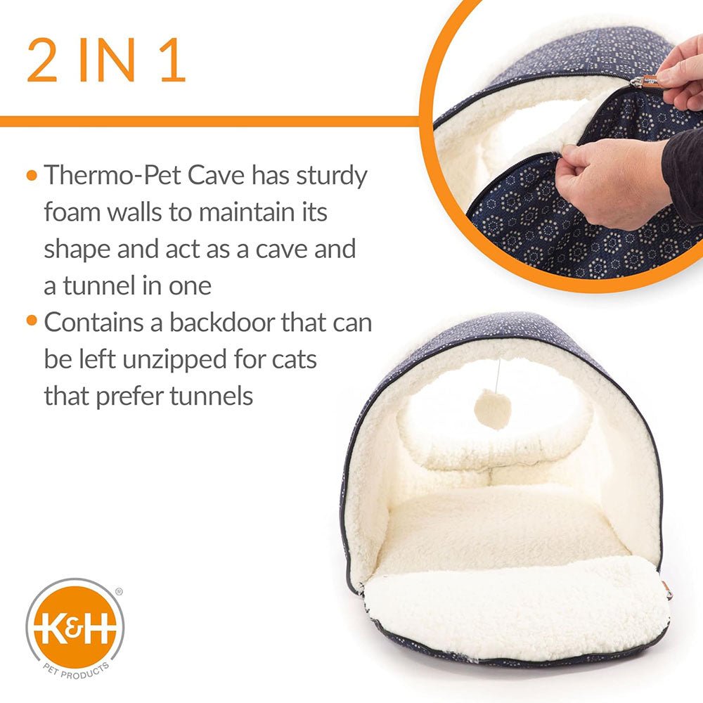 Image of K&H Pet Products Thermo-Pet Cave Heated Cat Bed – Plush Cat Cave & Tunnel for Cats and Small Dogs