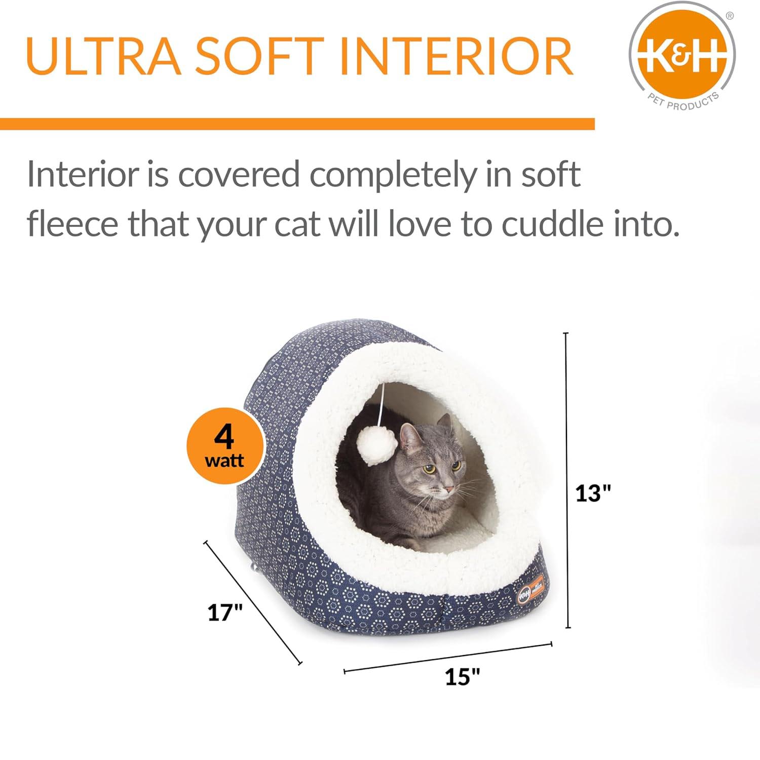 Image of K&H Pet Products Thermo-Pet Cave Heated Cat Bed – Plush Cat Cave & Tunnel for Cats and Small Dogs