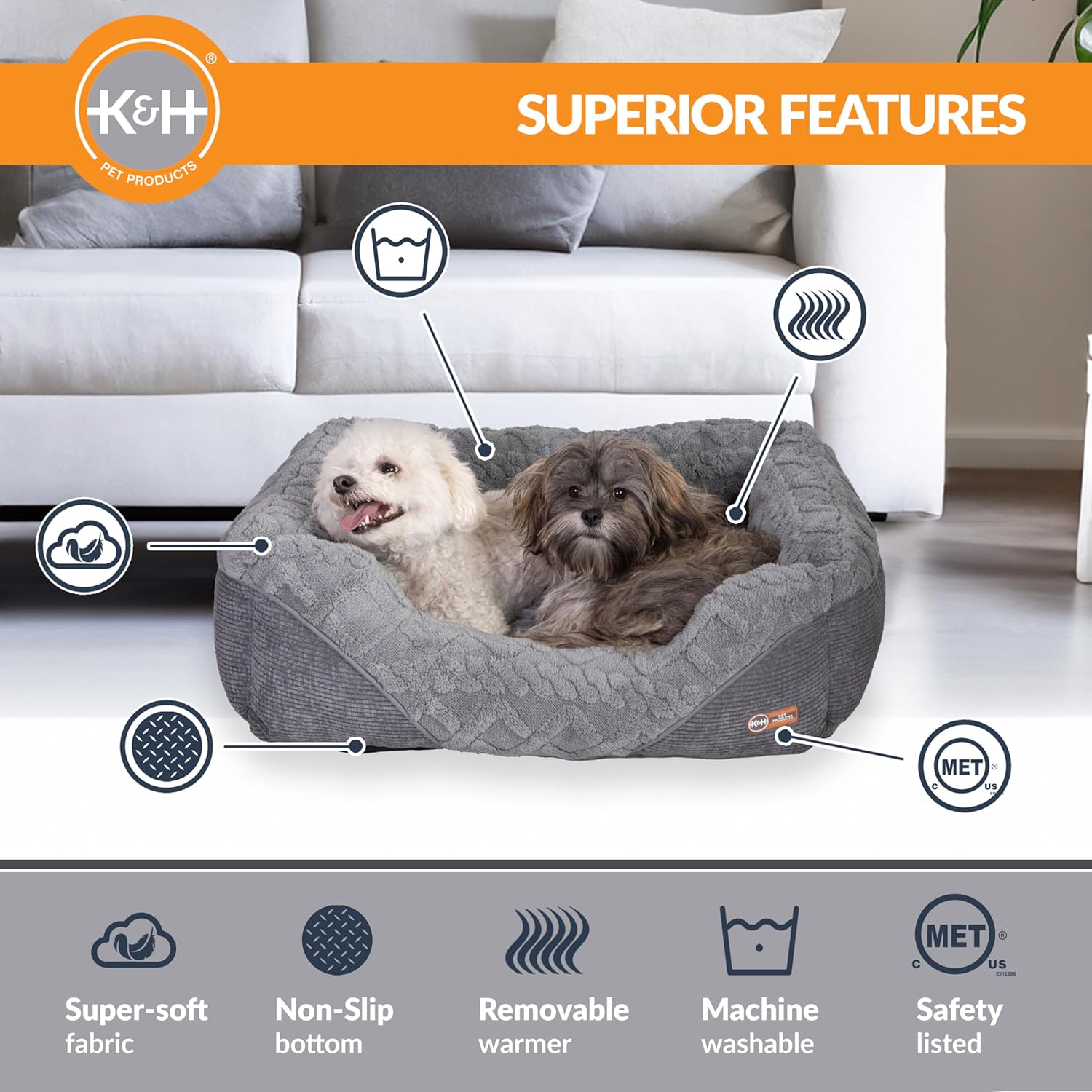 Image of K&H Thermo-Pet Lounge Sleeper Heated Cat & Small Dog Bed – Plush, Non-Slip, Machine Washable Indoor Pet Bed