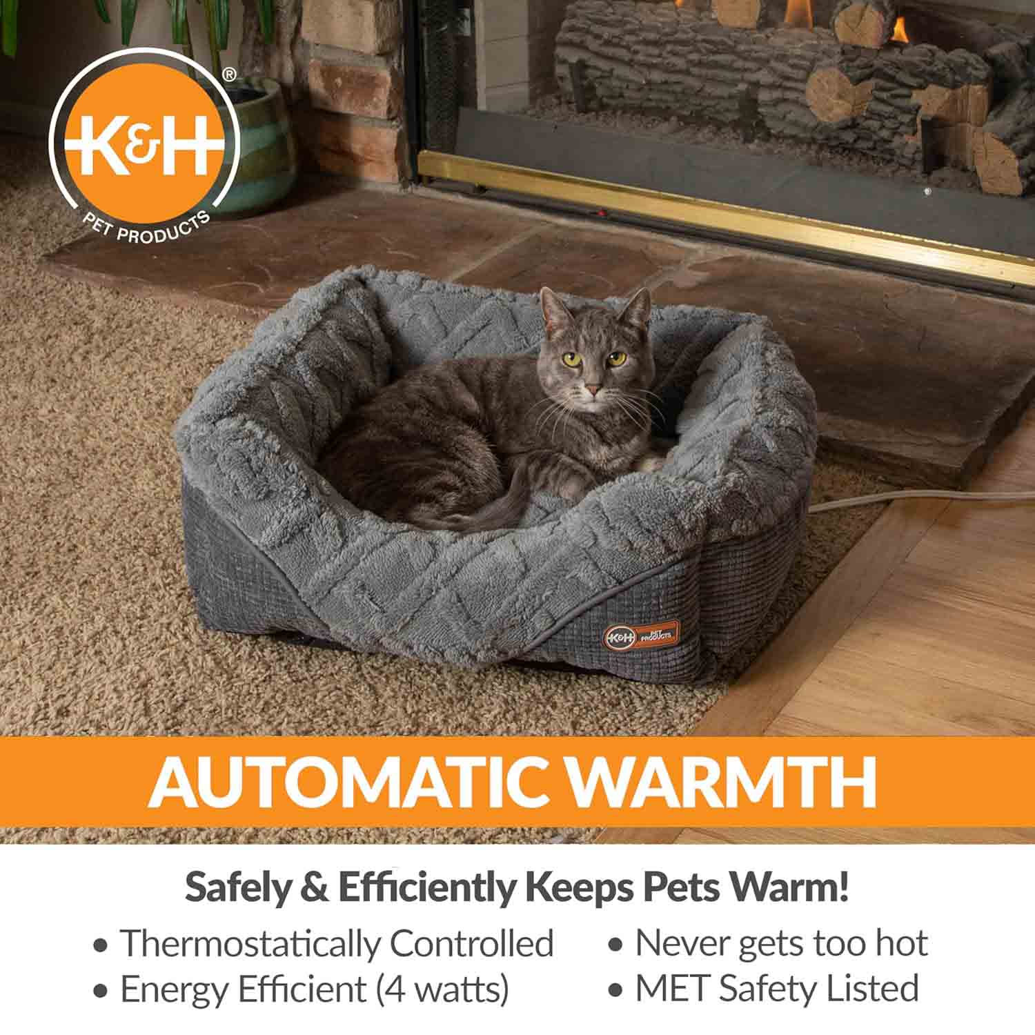 Image of K&H Thermo-Pet Lounge Sleeper Heated Cat & Small Dog Bed – Plush, Non-Slip, Machine Washable Indoor Pet Bed