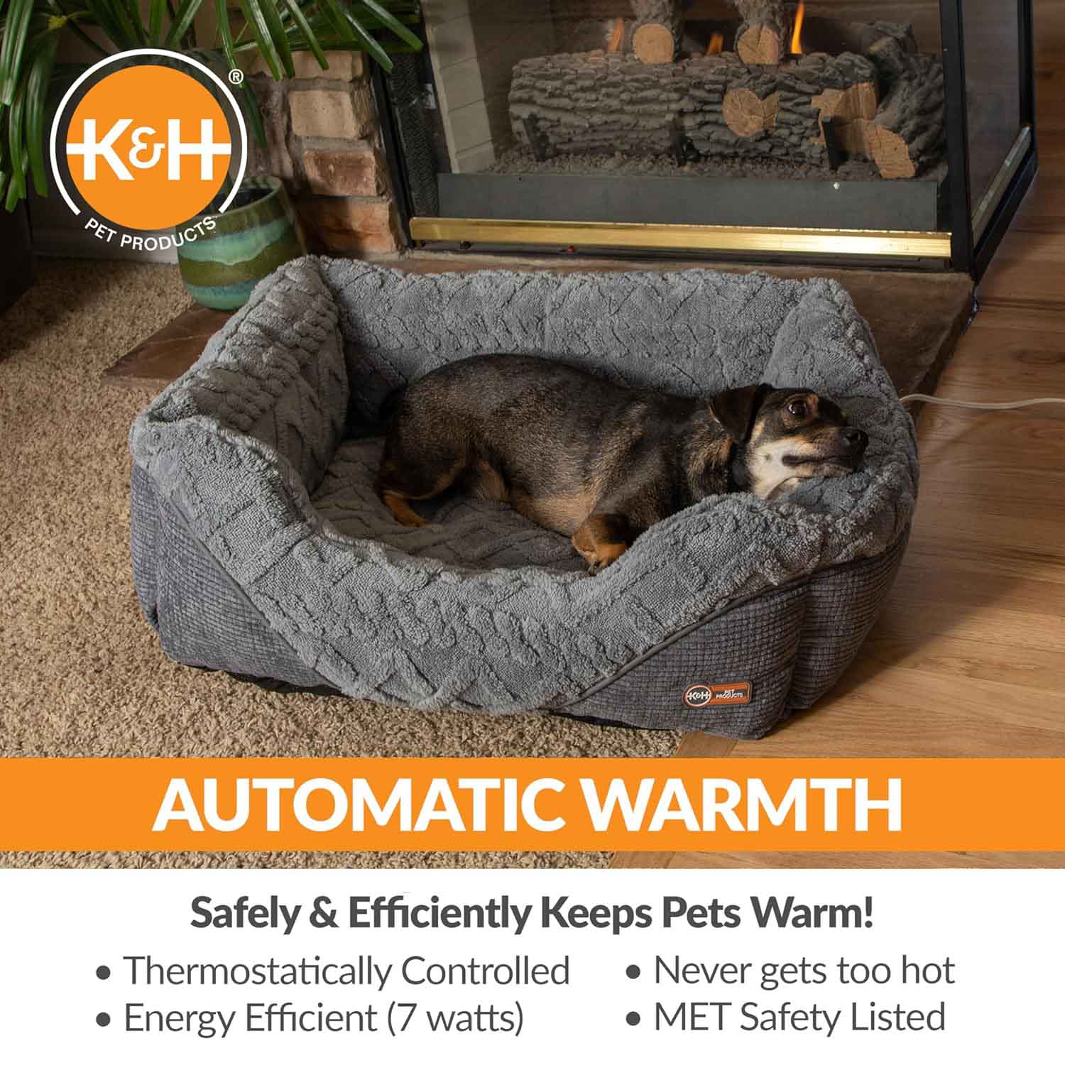 Image of K&H Thermo-Pet Lounge Sleeper Heated Cat & Small Dog Bed – Plush, Non-Slip, Machine Washable Indoor Pet Bed
