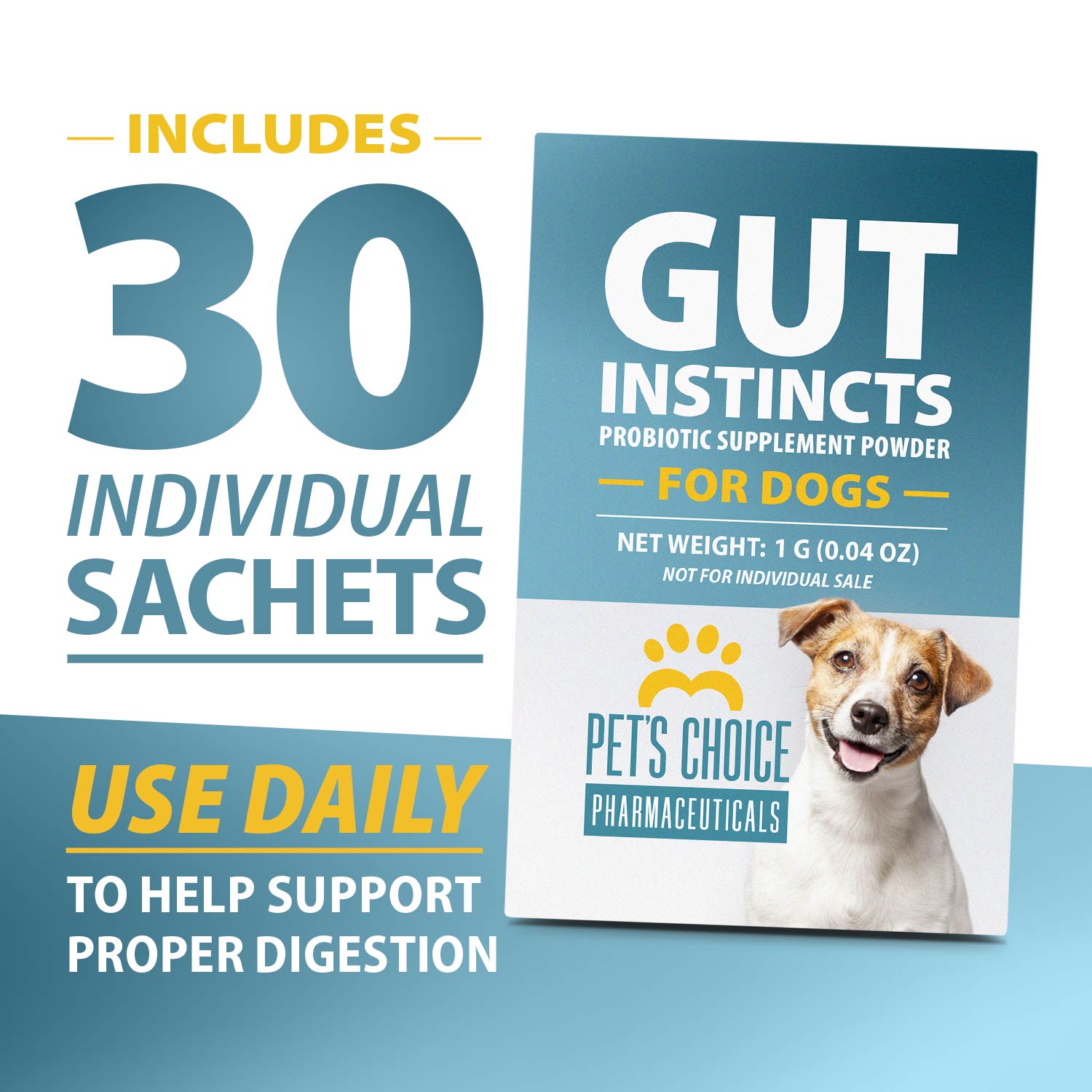 Image of Pet's Choice Gut Instincts Probiotic Powder Packets for Dogs – Daily Digestive & Immune Support, 30 Count